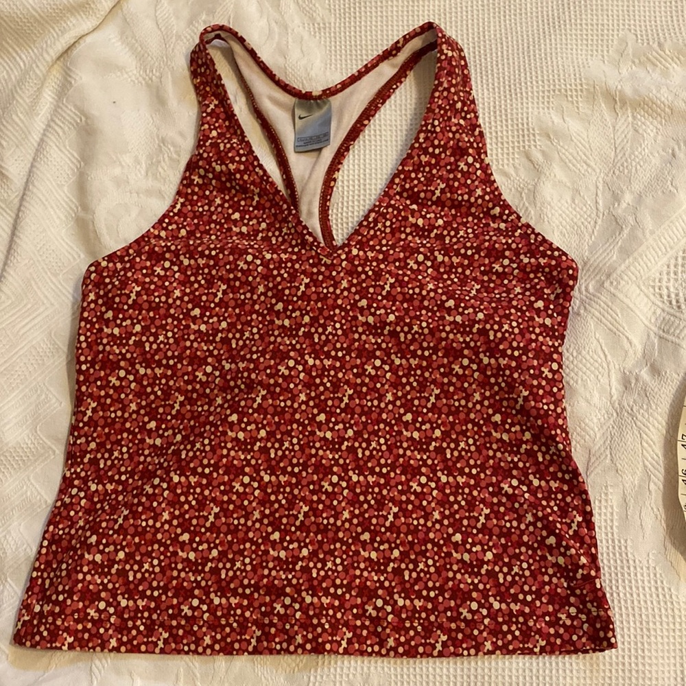 1990’s Nike racer back rust with cream and coral dot print crop size XL top